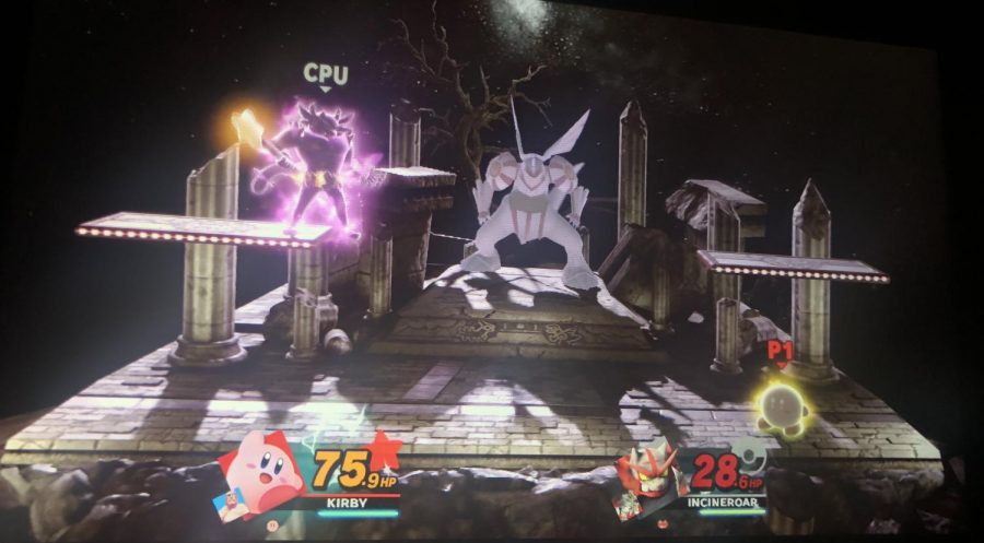Screen shot taken via Nintendo Switch/ Both Kirby and Incineroar shine brightly as they receive their ultimate. This specific match, played in Spirit mode, unlocked the spirit Solgaleo when Incineroar was defeated.