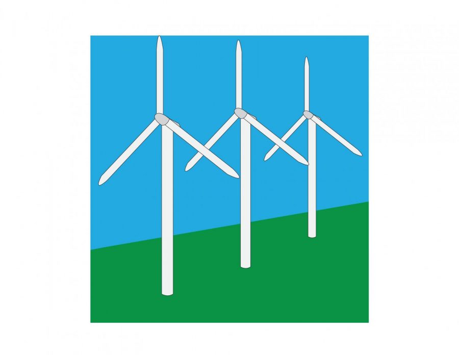 Wind turbines are a source of clean and renewable energy, along with solar panels. 