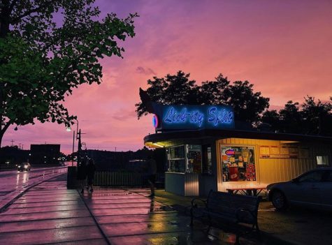 Sunset at Lick-ity Split. The view is often this scenic from the outside of the parlor.