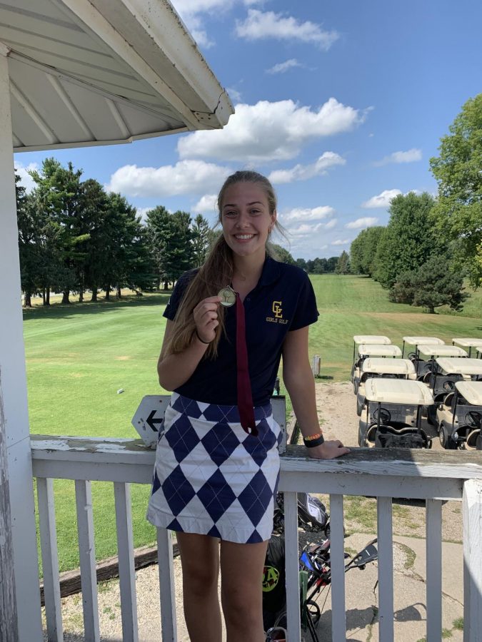 Senior Emily Winkler after one of her golf matches. Winkler placed 7th overall at the Portland Country Club.