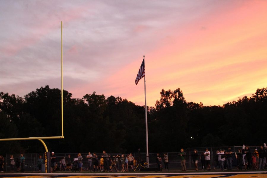 The flag flies at the Grand Ledge High School football field preparing for the Fallen Heroes game on September 13th. The town was honored one again to remember those who so bravely fought for our country.