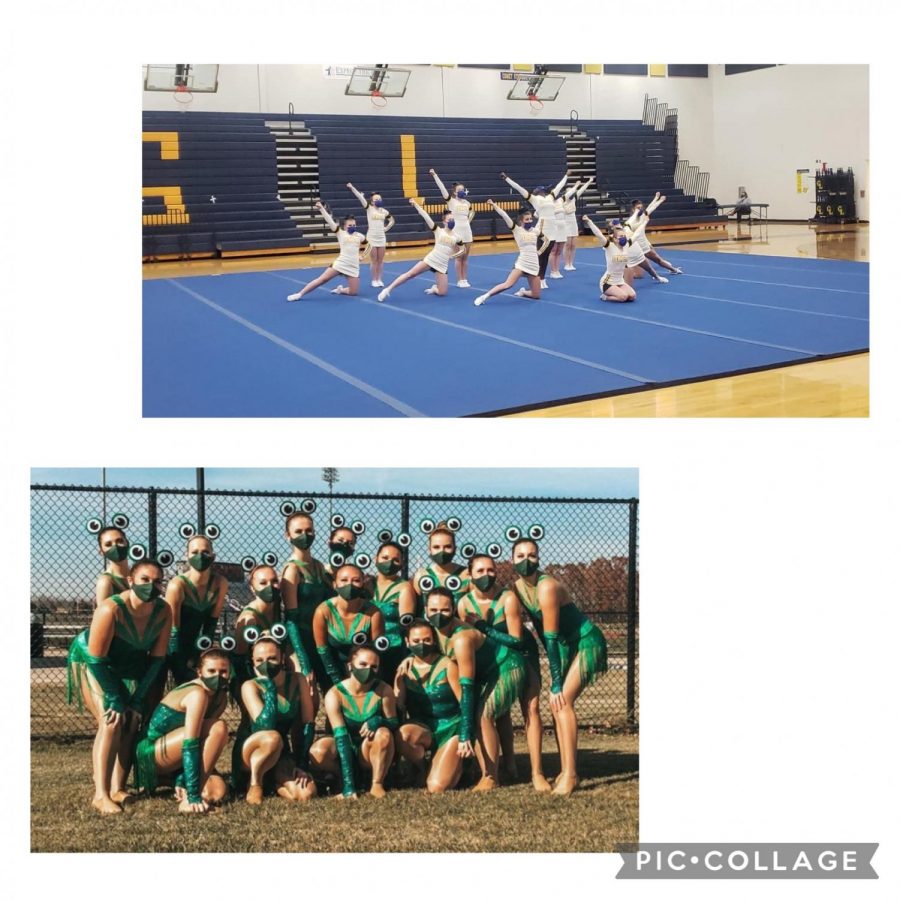 Top: GLHS Competitive Cheer Team at their home competition
Bottom: Varsity Pom preforming at their High Kick competition
