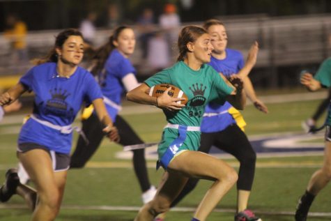 Taylor Pangburn carries the ball to a touchdown. The juniors tried to beat the seniors, but unfortunately they did not win. 