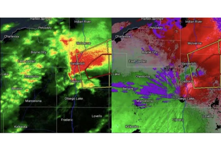 A picture of the doplar radar scans during the twister. The National Weather Service used the visual rotation as cause to send out the tornado warning. 