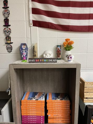 Mrs. Manore set up her class room for the Day of the Dead. The marigolds represented the dead and attracted their souls. 