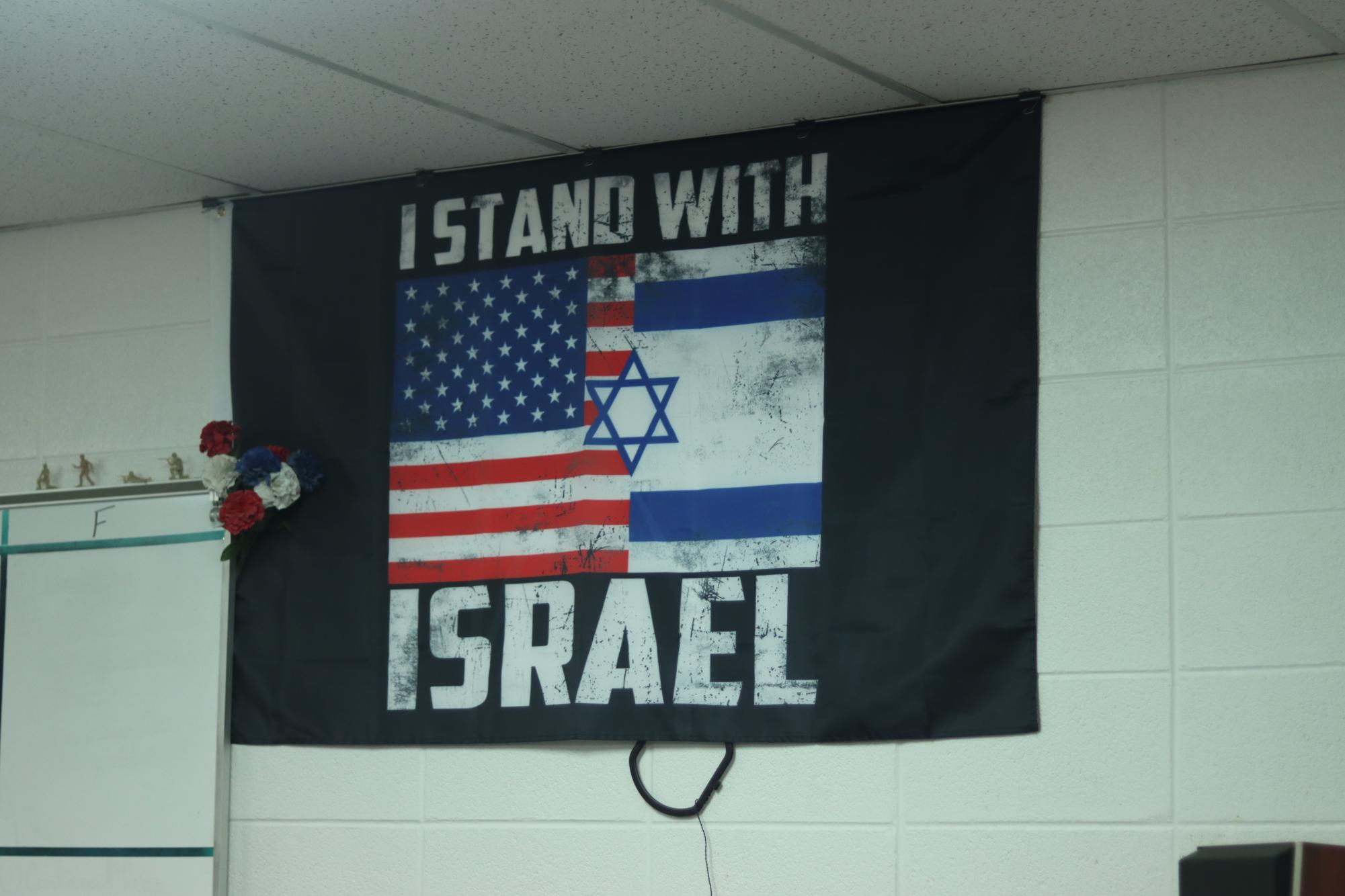 An American and Israel flag hangs up in Shaltry’s room. The teacher has been vocal in his support for Israel over the past few months.