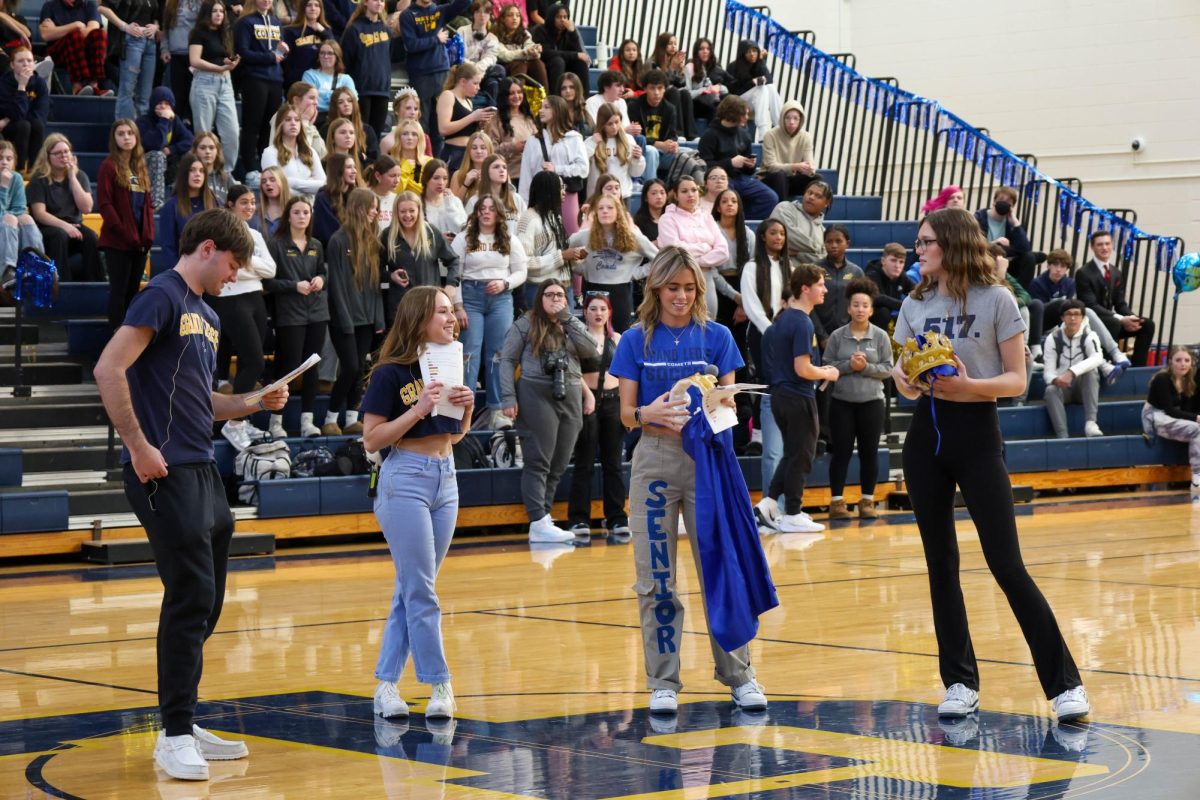 Seniors, Ben McDiarmid, Quinn Cooley, Rachel Carlson, and Jayda Stocker announced the winner of the spirit royalty.  The pep assembly was held on Friday, January 19th. 
