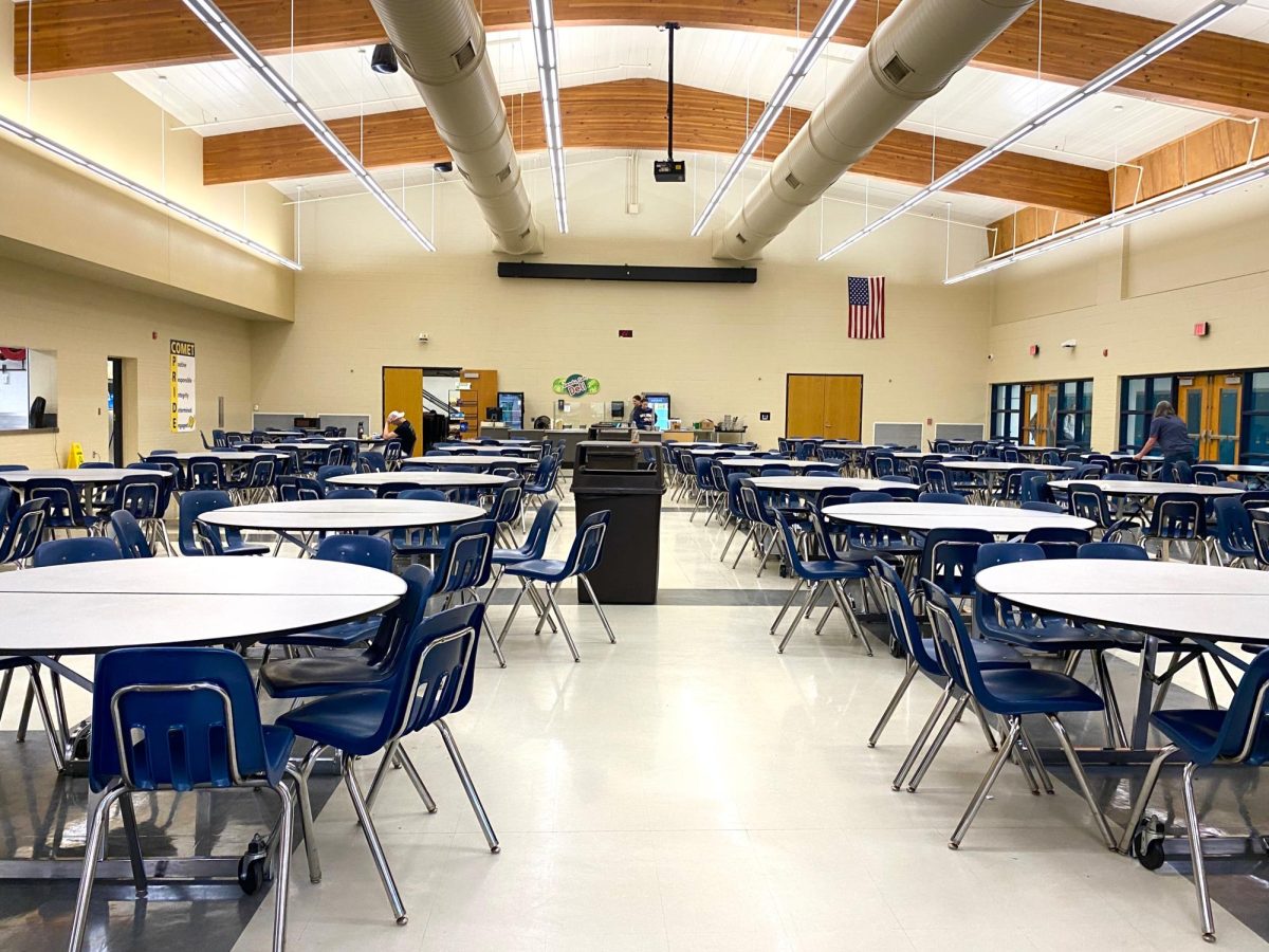 Grand Ledge High School's lunchroom is empty after lunch is finished.